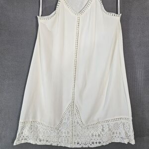 She + Sky Boho Coquette Mini Dress Floral Lace Vneck Sleeveless Cream Size Small